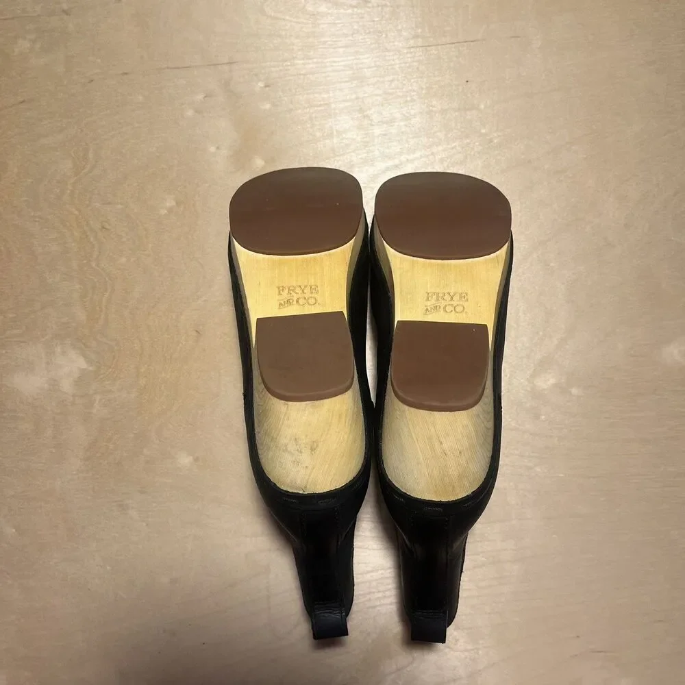 FRYE Odessa Chelsea Clog Boots Booties Black Nubuck Leather Wood Heel Sz 6.5